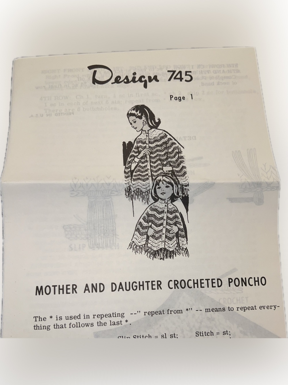 🔴Vintage New Design 745 Mother Daughter Crocheted Poncho Pattern Craft Handmade